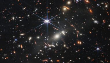 The James Webb Space Telescope deep field image showing some of the earliest and most distant galaxies ever seen.