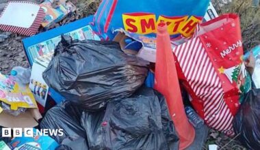 A pile of rubbish that was dumped by a rouge trader in Kirby in Ashfield is pictured. It includes bags, a traffic cone and cardboard boxes