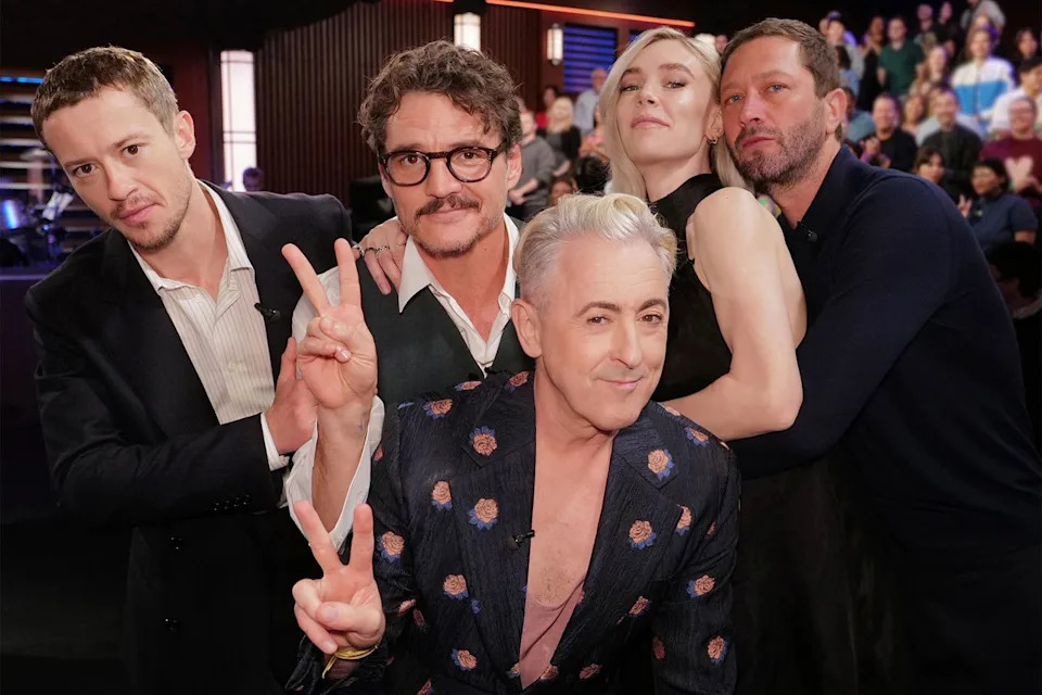 Randy Holmes/Disney via Getty  Joseph Quinn, Pedro Pascal, Alan Cumming, Vanessa Kirby, and Ebon Moss-Bachrach on 'Jimmy Kimmel Live' in July 2025