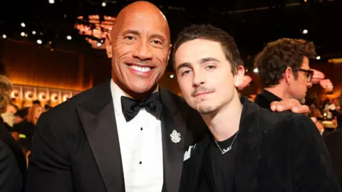 Getty Images Dwayne Johnson and Timothée Chalamet attend the 83rd Annual Golden Globe Awards at The Beverly Hilton on January 11, 2026 in Beverly Hills, California.