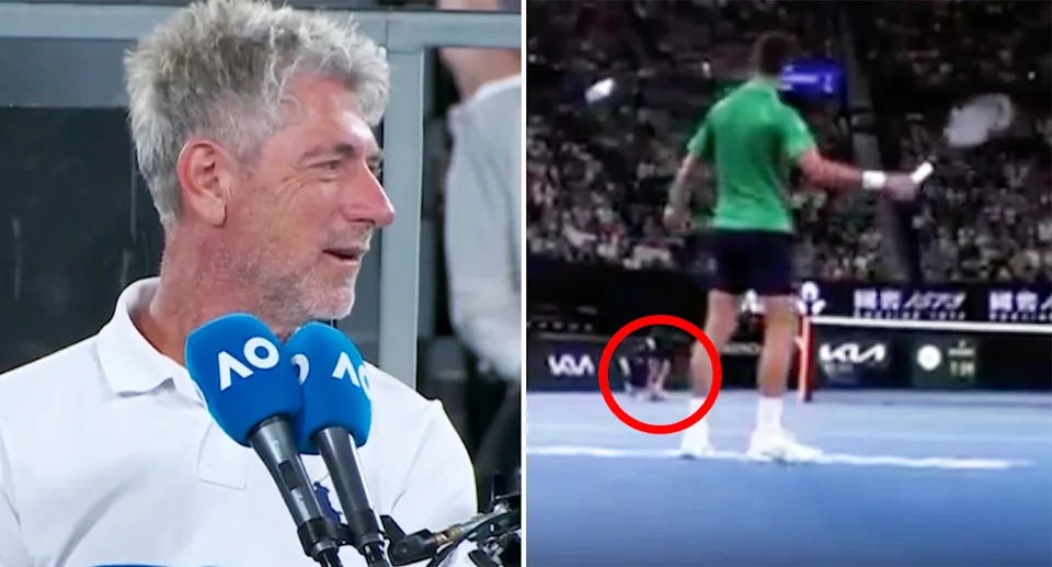 Chair umpire John Blom, pictured here giving Novak Djokovic a long look.