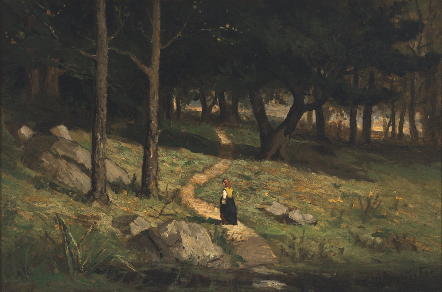 Edward Mitchell Bannister, "Untitled (Walking in the Woods)," 1880s.  Portland Museum of Art, Maine. 