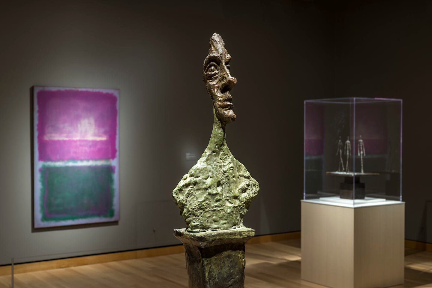 A pairing of the Modern artists Alberto Giacometti (work in foreground) and Mark Rothko (painting in background) is a highlight of the Museum of Fine Arts' newly-opened Modern galleries.