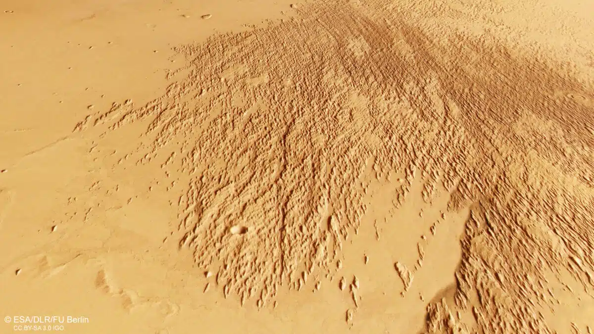 Aerial View Sand Blasted Grooves Near The Eumenides Dorsum Mountains On Mars