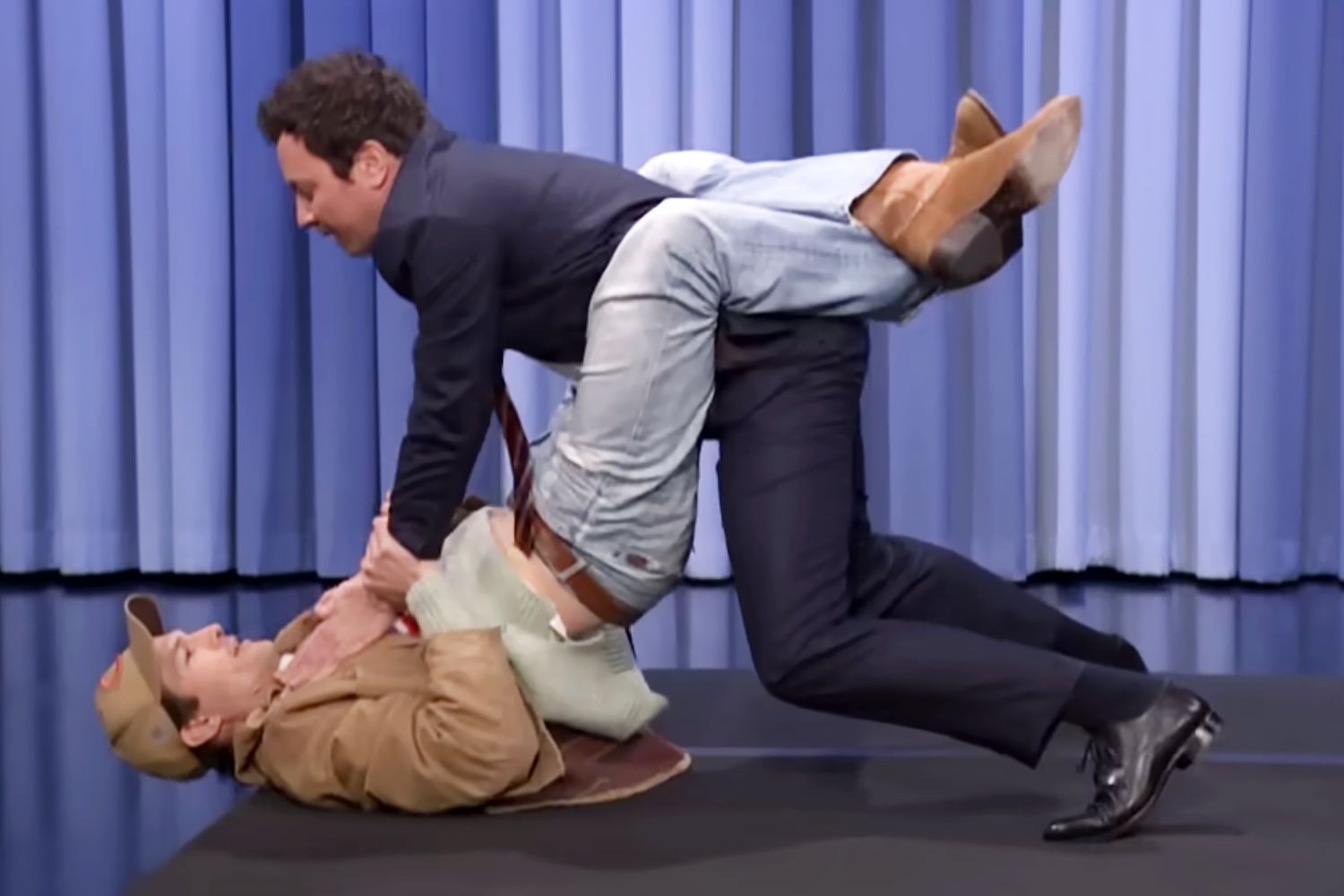 Ashton Kutcher flips Jimmy Fallon over on 'The Tonight Show'