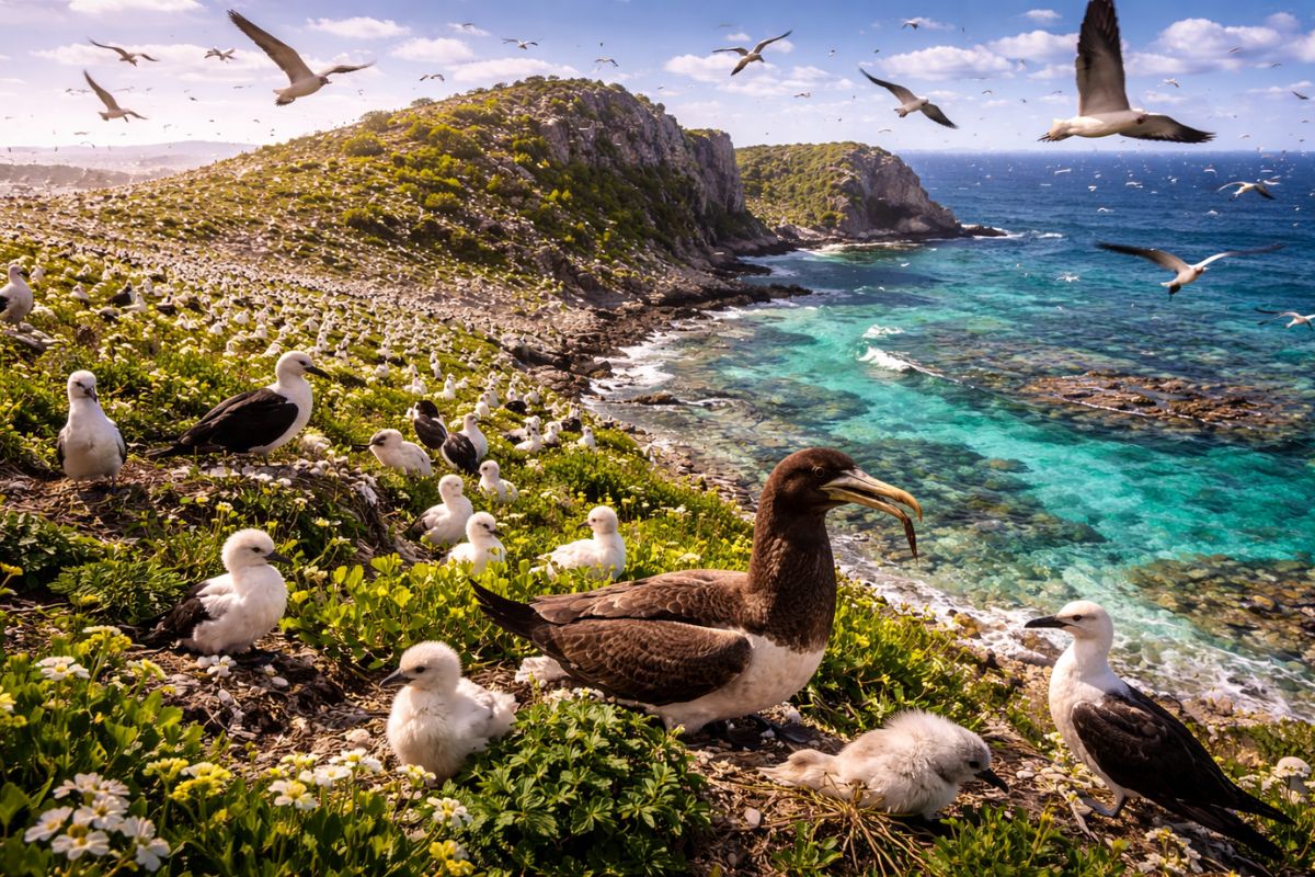 Seabirds return to degraded islands, spreading guano, restoring soil, and boosting vegetation, demonstrating how this natural process accelerates the ecological transformation of landscapes previously considered arid.