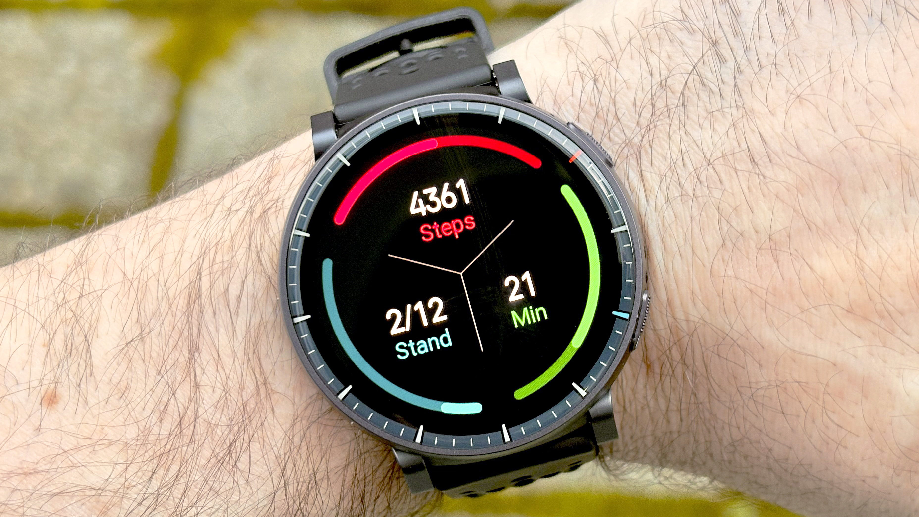 Close-up of the Amazfit Active Max smartwatch on a user's wrist