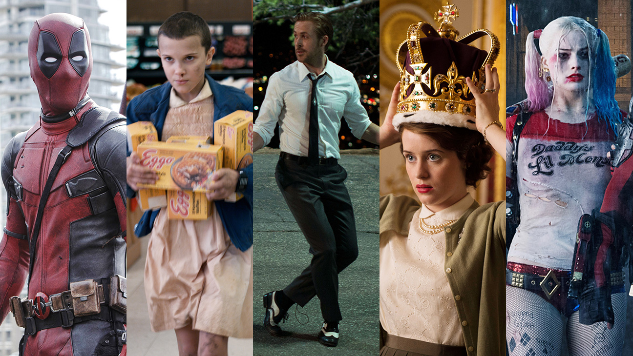 Deadpool (2016), Stranger Things season one, La La Land, The Crown season one and Suicide Squad