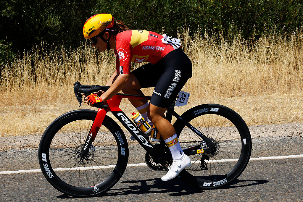 WILLUNGA, AUSTRALIA - JANUARY 17: Alessia Vigilia of Italy and Team Uno-X Mobility attacks during the 10th Santos Women&amp;apos;s Tour Down Under 2026, Stage 1 a 137.4km stage from Willunga to Willunga 134m / #UCIWWT / on January 17, 2026 in Willunga, Australia. (Photo by Con Chronis/Getty Images)