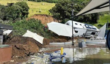 Mount Maunganui landslide damages caravans and vehicles, witness says violent shaking bef