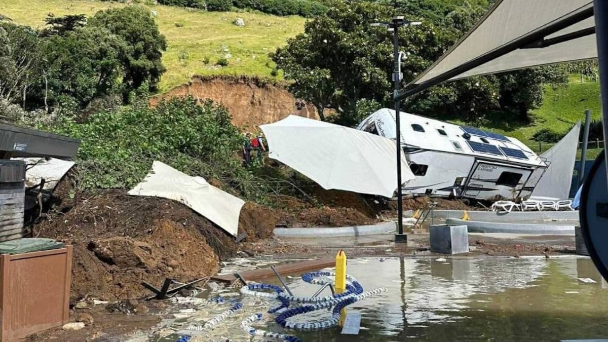 Mount Maunganui landslide damages caravans and vehicles, witness says violent shaking bef