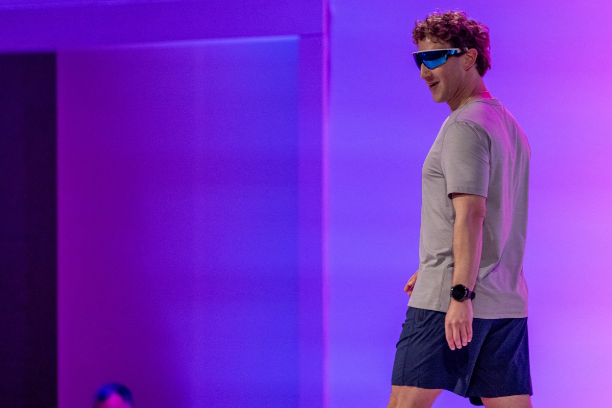 Mark Zuckerberg wears a pair of Meta Oakley Vanguard AI glasses during the Meta Connect event in Menlo Park, California, on Sept. 17, 2025.