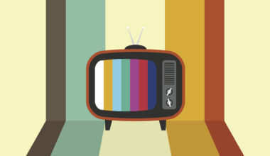 Retro vintage television flat design with stripe background vector illustration