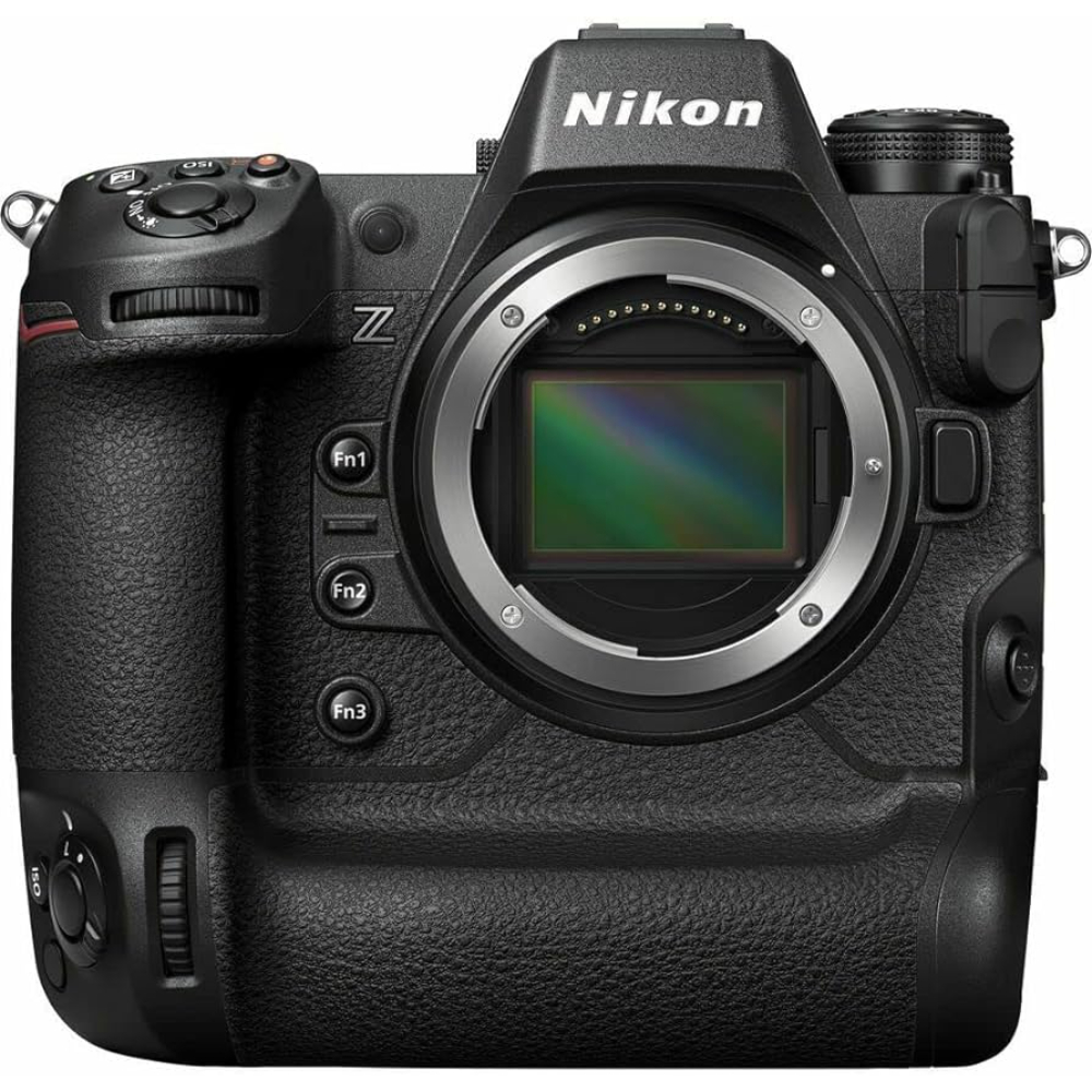Front view of the Nikon Z9 on a white backtround.
