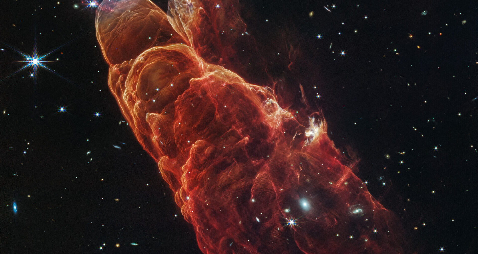 The Cosmic Tornado / Herbig-Haro 49/50 (Webb telescope image)