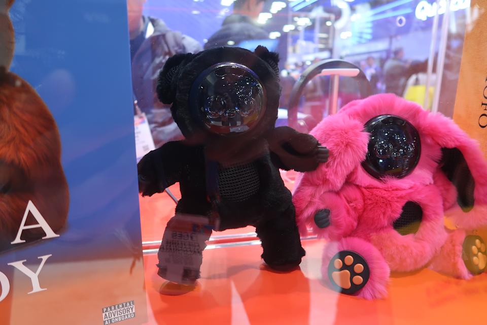 will.i.am's latest tech product, MOFO pictured at CES. Mofo is a teddy bear style AI agent, shown here in black and pink