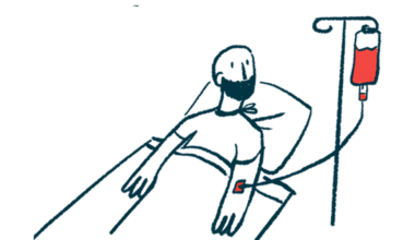 A patient in a hospital bed is shown being given an infusion.