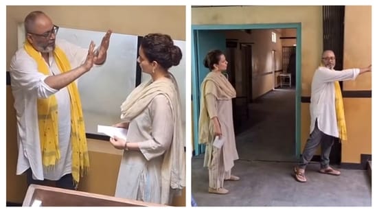 In the video, Kangana is seen dressed in a light-coloured suit.