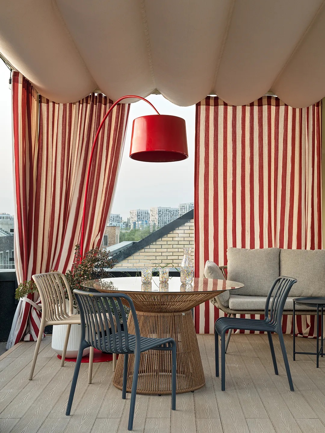 large lamp over outdoor table