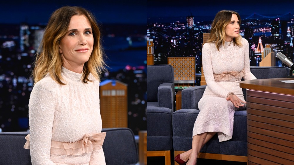 Kristen Wiig wears Alessandra Rich on "The Tonight Show Starring Jimmy Fallon" on Jan. 12 in New York City.