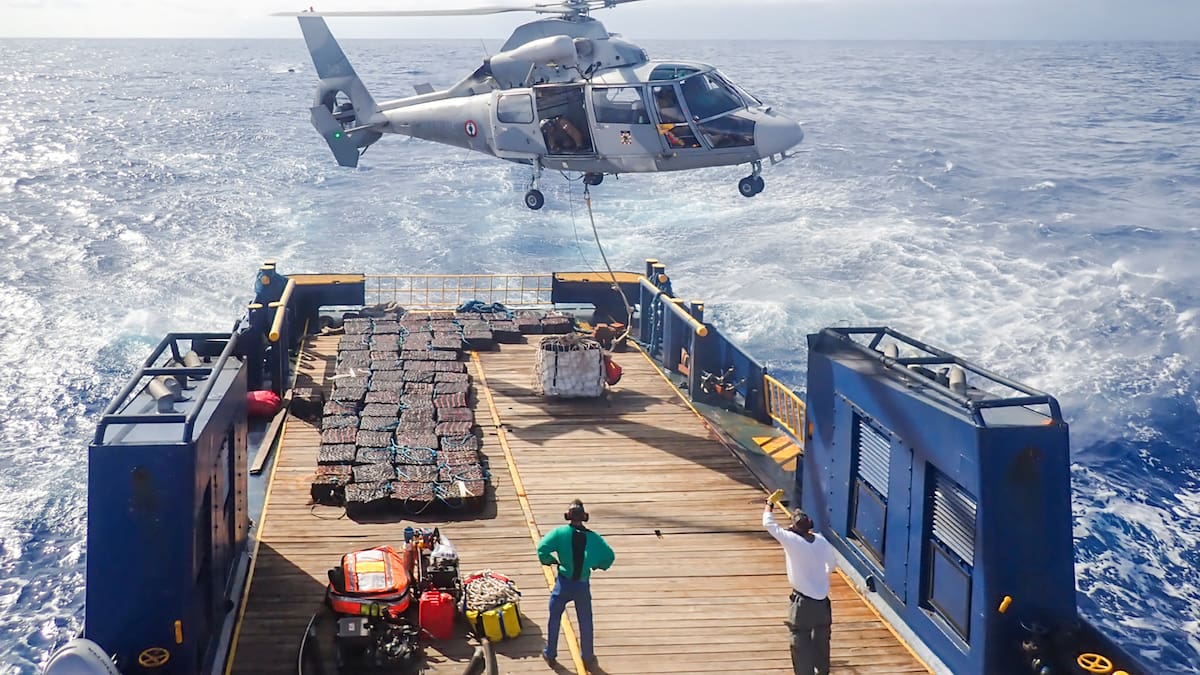 French Navy seizes five tonnes of cocaine believed headed to Australia from ship in South Pacific
