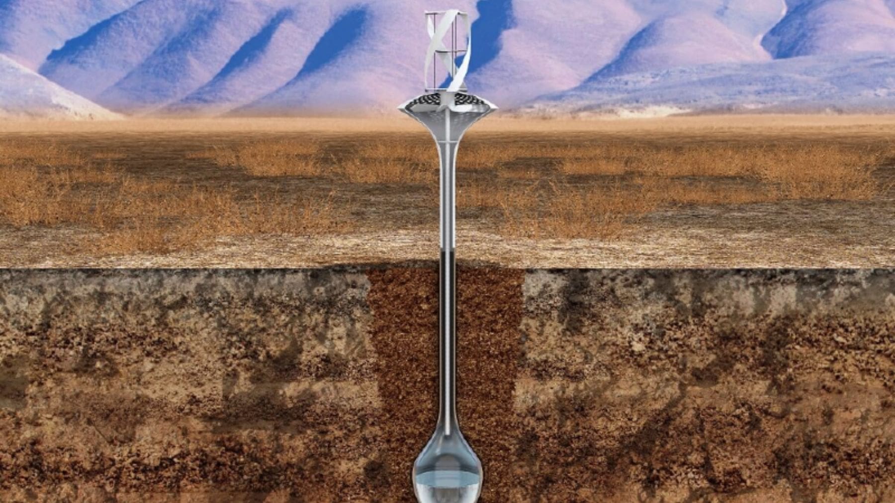 It looks like a wind turbine, but it wasn't built to generate power — It pulls water from the air buried in the ground