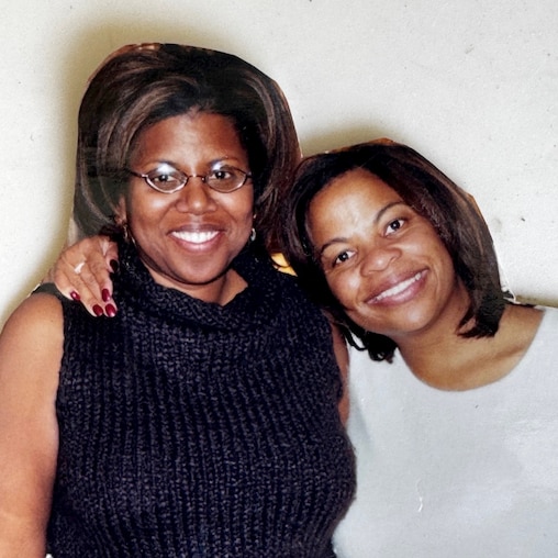 A cut-out photo of Walinda West and Deborah Owens.