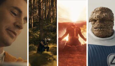 Split image showing four characters from Avengers Doomsday teasers (L-R): Steve Rogers aka Captain America, Thor, Scott Summers aka Cyclops, and Ben Grimm aka The Thing