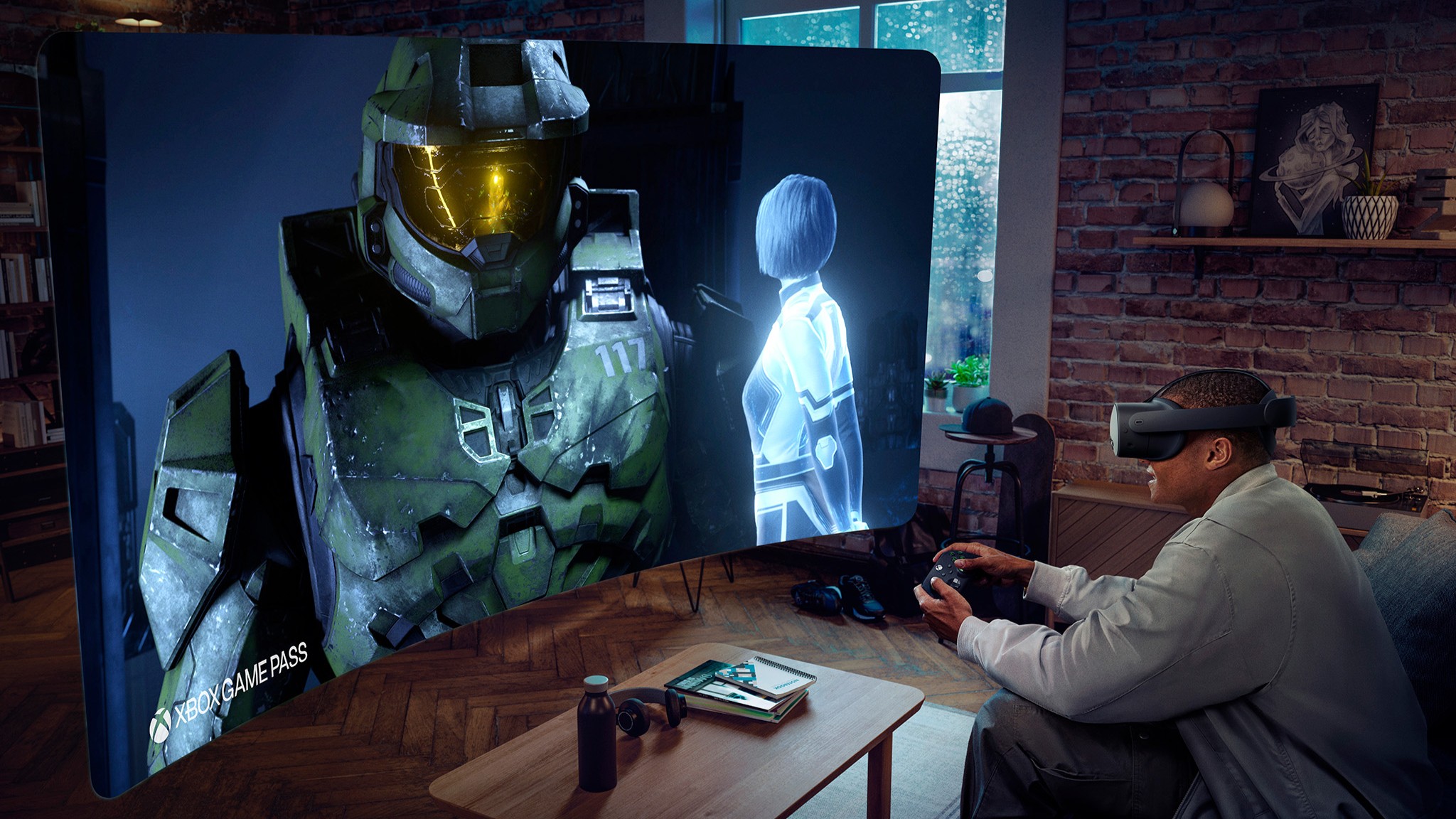 A visual representation of Halo gameplay on a Quest 3S