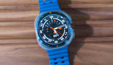 Samsung Galaxy Watch Ultra 2025 Titanium Blue closeup on case and watch face