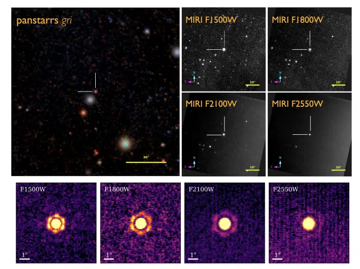 Top Left Where M31 2014 Ds1 Is Located. Top Right A Jwst Image Of The Same Spot. Bottom How The Telescope Sees The Object In Different Filters