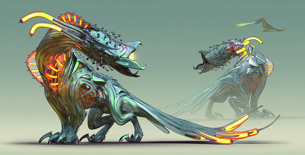 Images from a tutorial on how to make a part machine part beast character design concept