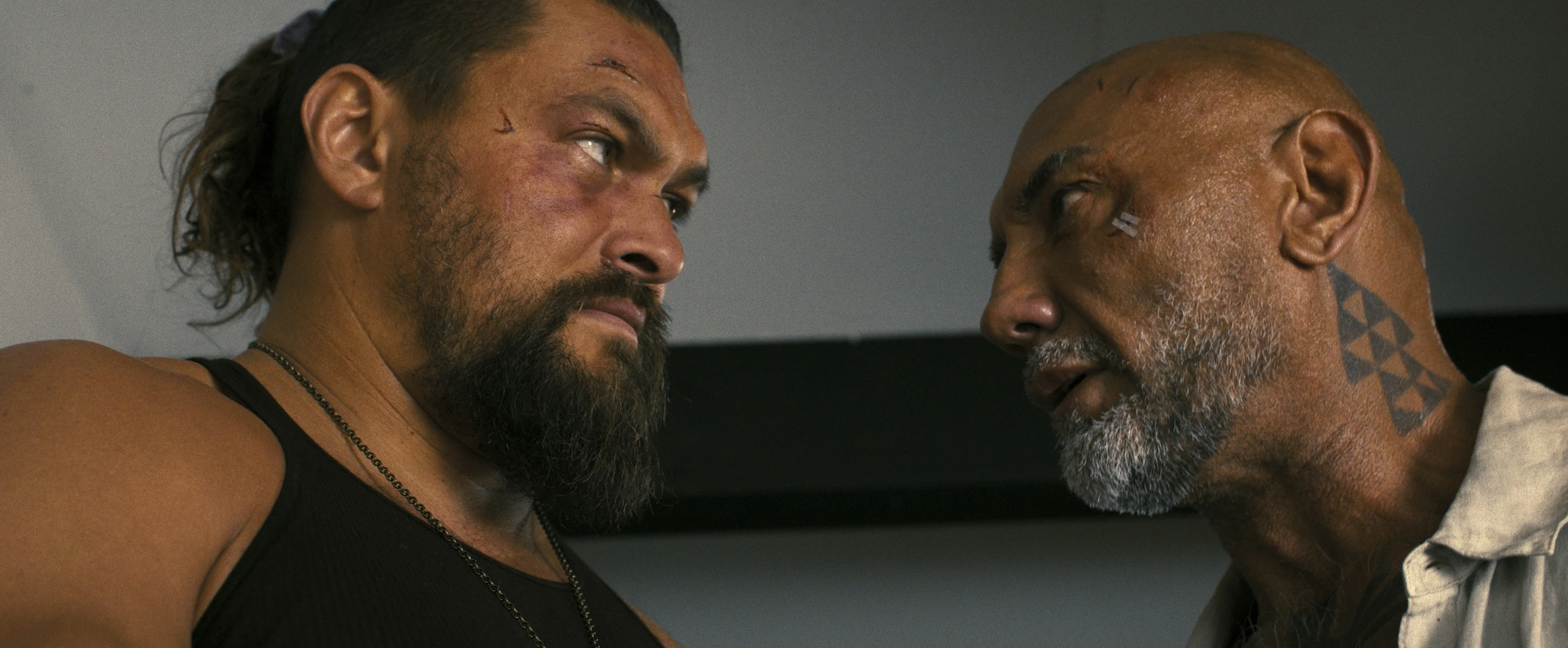 “The Wrecking Crew" stars Jason Momoa, left, and Dave Bautista, right, as estranged brothers brought together by their father's death.