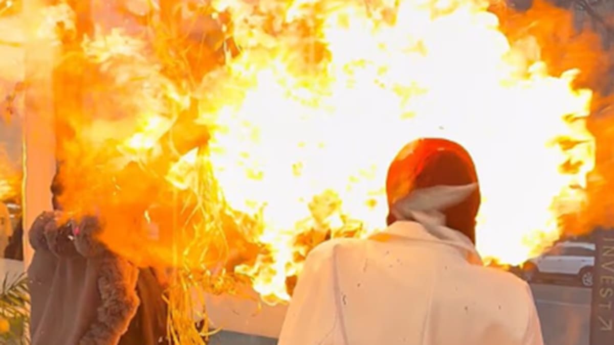 Uzbekistan woman dodges balloon explosion at birthday party