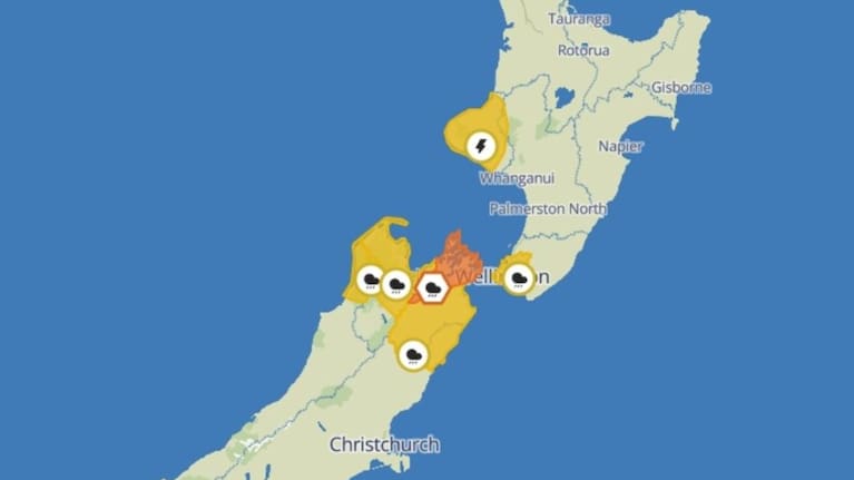 A low pressure system over the Tasman Sea moves onto central New Zealand from this evening.
