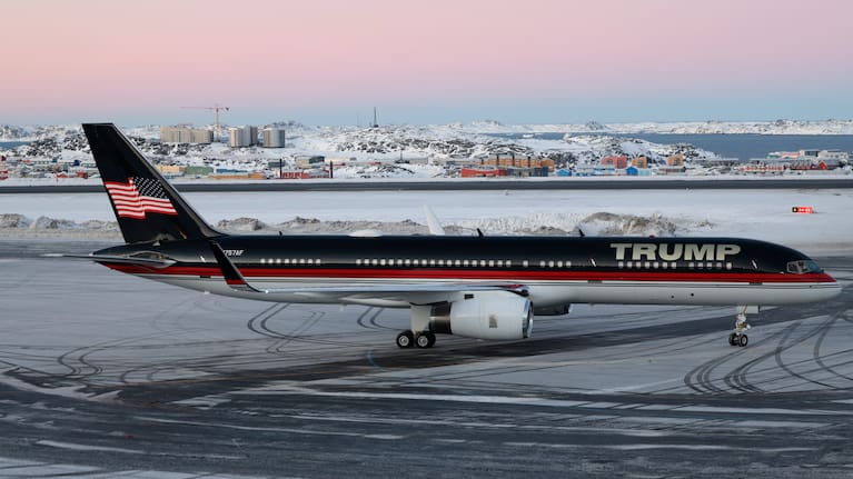 A plane carrying Donald Trump Jr. lands in Nuuk, Greenland, Jan. 7, 2025.