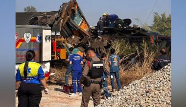 Construction crane falls on train in Thailand, killing at least 12