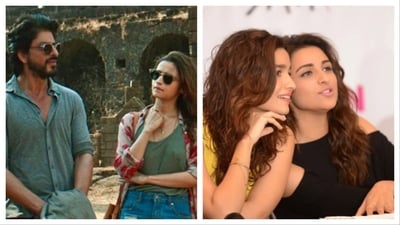 Shah Rukh Khan and Alia Bhatt shooting for Dear Zindagi and Alia chatting with Parineeti Chopra during a press conference in 2016.