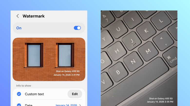 Samsung Galaxy Android camera watermark setting and sample picture