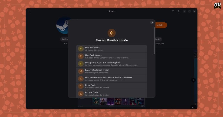 Bazaar showing app permission warnings with risk assessment labels.