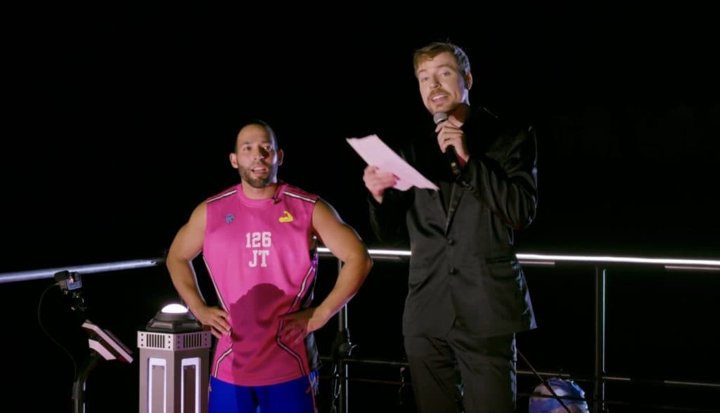 MrBeast speaking to Player 126, JT, in Beast Games Season 2