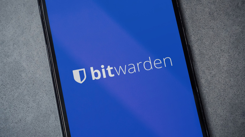 Bitwarden logo on a smartphone screen
