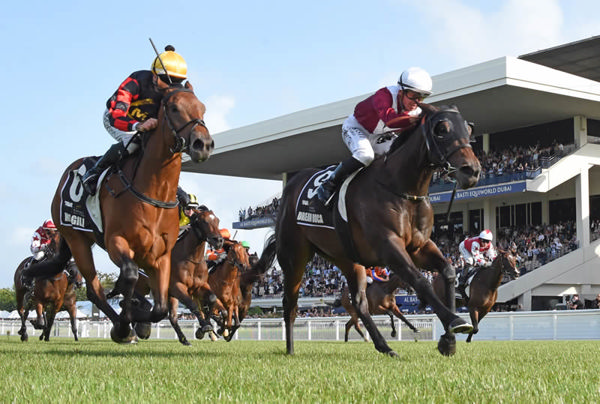 Magill (inside) finishing runner-up to Dream Roca in last Saturday's Karaka Millions 2YO (1200m) at Ellerslie. Photo: Megan Liefting (Race Images)