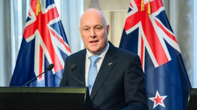 Incoming Prime Minister Christopher Luxon speaks at the announcement of the new govenment in New Zealand, in the Banquet Hall of the Parliament Buildings in Wellington, New Zealand, 24 November 2023.