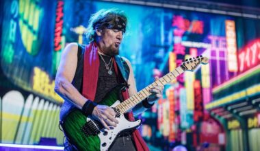 Adrian Smith of Iron Maiden onstage during the opening night of the US leg of The Future Past World Tour 2024