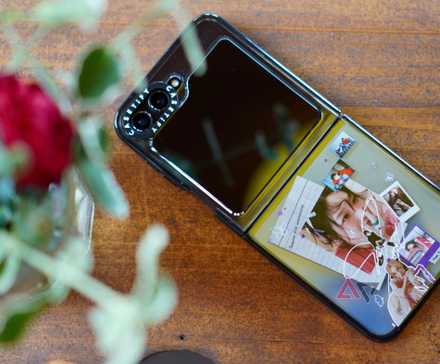 An open Samsung Galaxy Z Flip 5 in a Casetify case