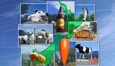 The big carrot, L&P bottle and corrugated sheep