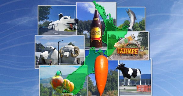 The big carrot, L&P bottle and corrugated sheep
