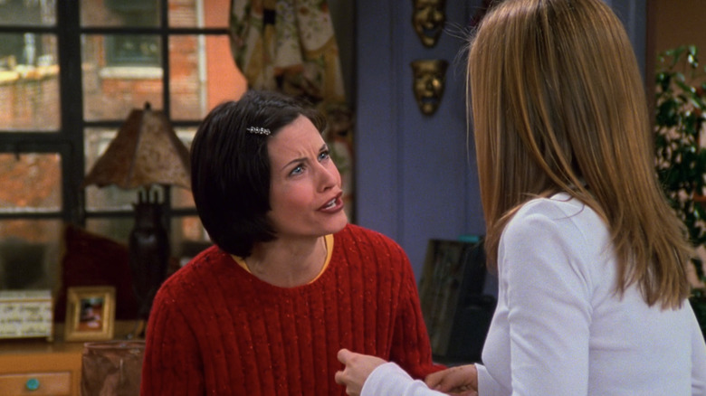 Courtney Cox's Monica looks upset with Jennifer Aniston's Rachel in Friends