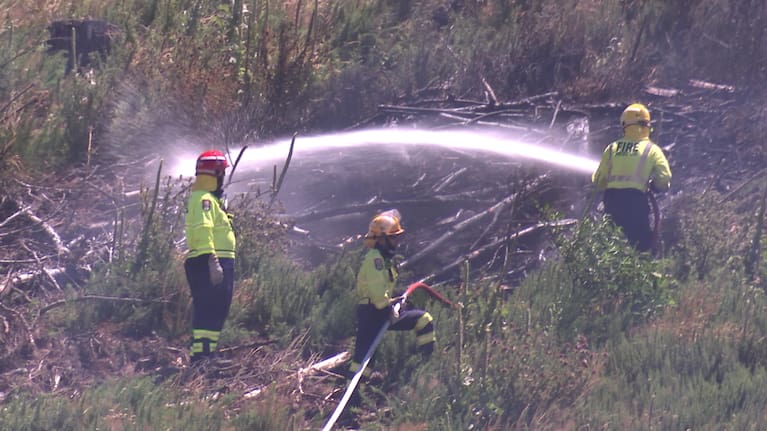 Crews work to extinguish a vegetation fire in the Hurunui District.